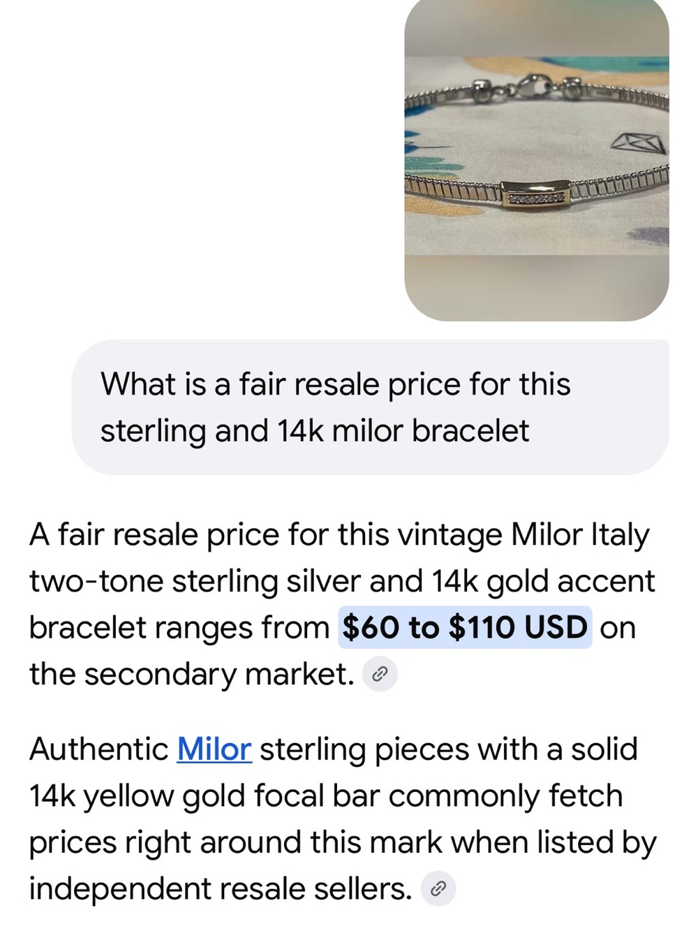 Milor Sterling Silver and 14k Yellow Gold Bracelet with CZ Station - Picture 17 of 17